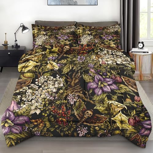 Pamnest Queen Comforter Set, 3 Pieces Flower Plants Bedding, All Season