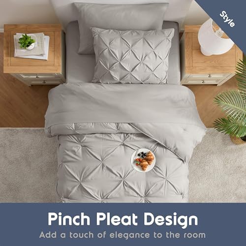 Nestl 7 Piece Twin XL Comforter Set – Linen Pinch Pleated Bed in a Bag – Complete Twin XL Size Bedding Set with Sheets, Set of 2 Cooling Pillows, Pillowcase and Sham