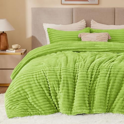 BEDELITE Fleece King Comforter Set, Fluffy Bed Set, Dark Citron