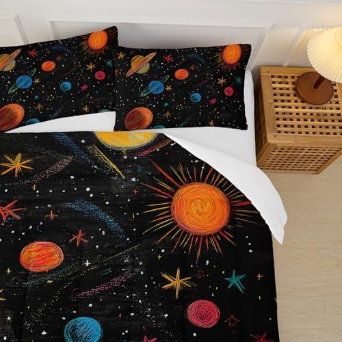 Outer Space Theme Comforter Set Queen for Kids，Space Bedding Queen Bed for Boys，with 1 Comforter with 2 Pillow Case