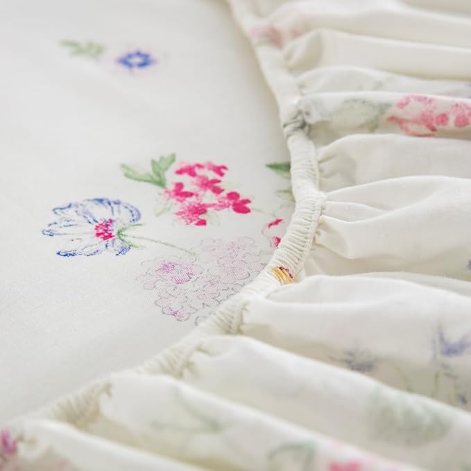 DAUAOTO 100% Cotton Bedding Printed Sheets Set for King Size Bed Up to 14" Deep Mattress, Farmhouse Pattern Bedlinen Sets, Bloom Floral