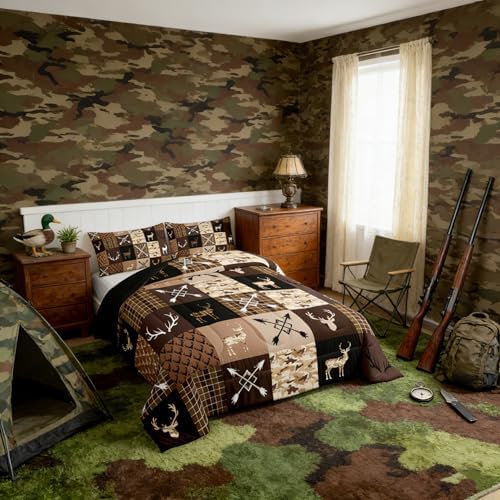 Feelyou Camo Deer Antlers Comforter Set Full for Kids Boys Girls Bedding