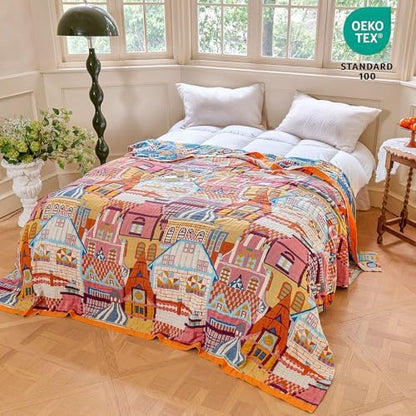 MSGKV Roman Castle Cotton Throw Blanket 60"x80" Art Woven Twin Blanket
