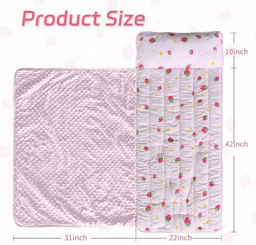Toddler Nap Mat with Removable Pillow & Blanket Roll Up Storage Kids Sleeping Bag Soft and Comfortable Toddler Sleeping Bags for Travel Camping Daycare Preschool