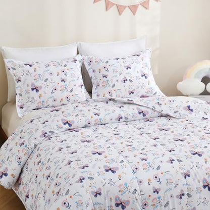 Yibeizi Floral Butterfly Comforter Set for Girls Twin Size Bedding