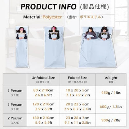 TRIWONDER Sleeping Bag Liner Cotton Camping Travel Sheet Sleep Sack Adult for Hostels Outdoor Picnic Planes Trains