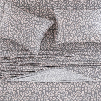 DAUAOTO Queen Size Printed Sheets Set, 100% Cotton Bedding Sets, Up to 14" Deep Mattress, Modern Pattern Bedlinen Set, Leopard Gray