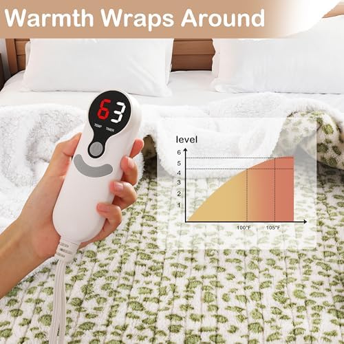 Electric Heated Blanket Full Size 72"×84" with 9 Heating Levels & 1-10Hs Auto Off, Plush Sherpa, Energy Efficient, Machine Washable, for Couch & Bed, Gifts for Grandma Leopard Print Green & White