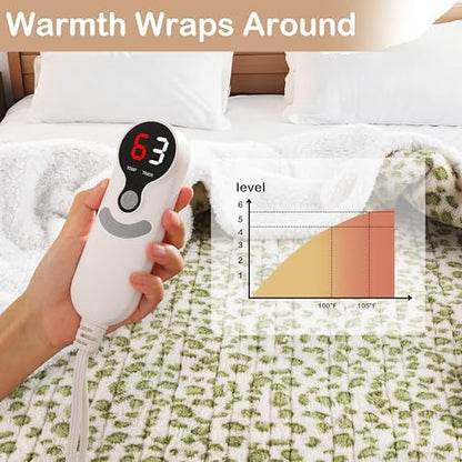 Electric Heated Blanket Full Size 72"×84" with 9 Heating Levels & 1-10Hs Auto Off, Plush Sherpa, Energy Efficient, Machine Washable, for Couch & Bed, Gifts for Grandma Leopard Print Green & White