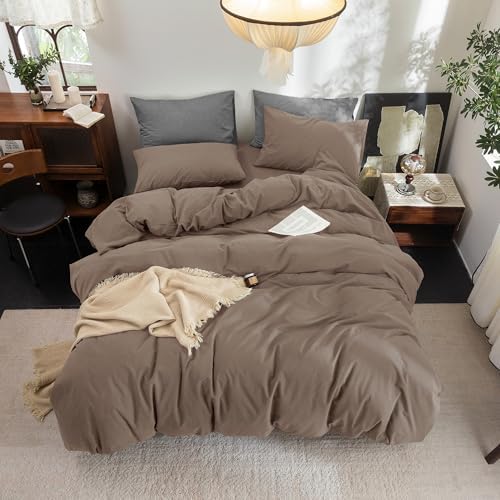 FOSSA Duvet Cover Set 100% Washed Cotton Linen Feel Super Queen