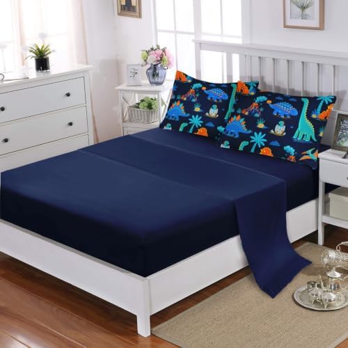 HOSIMA Cute Dinosaur 7 Pieces King Bedding Set for Kids Boys Room Decor.