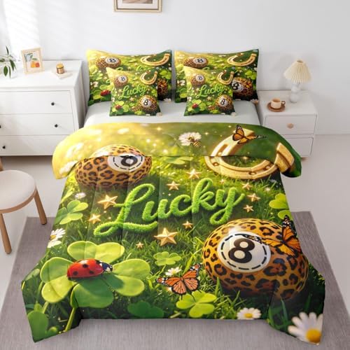 Y2K Lucky 8 Ball 7 Piece Comforter Set Full Girly Fashion Leopard Bedding Set For Girls Room Decor,Preppy Cheetah Print Bed In A Bag With Sheets For Kids Teen Adults,Trendy Aesthetic Y2K Style Bed Set