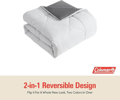 Coleman Twin Comforter Set Reversible Bed-in-a-Bag– Double-Sided Color Options, All-Season Comforter + Shams + Sheets – Perfect for Home, Cabin or Camp Use, Silver/Gray