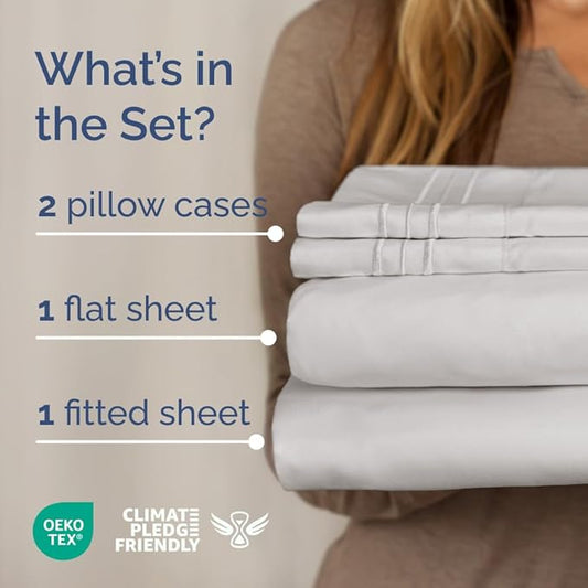Full XL Bed Sheet - 4 Piece Full XL Bed Sheets Set - Soft, Breathable & Cooling - Hotel Luxury Bedding for Women, Men, Kids, Teens, Boys & Girls - Deep Pockets, Comfy, Fade, Wrinkle Free - French Grey