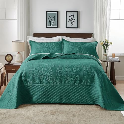Qucover Queen Bedspread Medallion Pattern Quilt Bedding Set 3 Piece Teal
