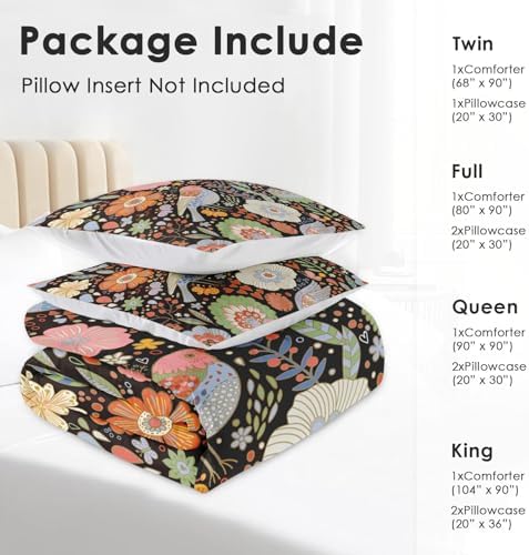 Pamnest Comforter Set Queen Size, Retro Floral Bird Soft 3 Pcs Bedding for Kids and Adults, Vintage Chinese Flower Comforter Set with 2 Pillowcases, for Bedroom Bed Decor
