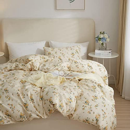 VM VOUGEMARKET Twin XL Duvet Cover Set,Cottagecore Yellow Flowers Duvet Cover with 2 Pillowcases,100% Cotton Bedding Set,Chic Garden Floral Comforter Cover for Girls 68x90 Inch