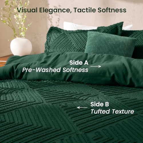 JOLLYVOGUE Full Size Comforter Set, Boho Tufted 3-Piece Bedding Set, Green