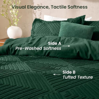 JOLLYVOGUE Twin/Twin XL Comforter Set, Boho Tufted 2PCS Bed Set, Green