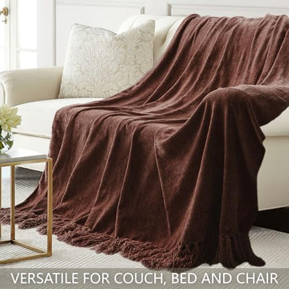 Chenille Throw Blanket for Couch 60" x 80" Twin, Dark Brown