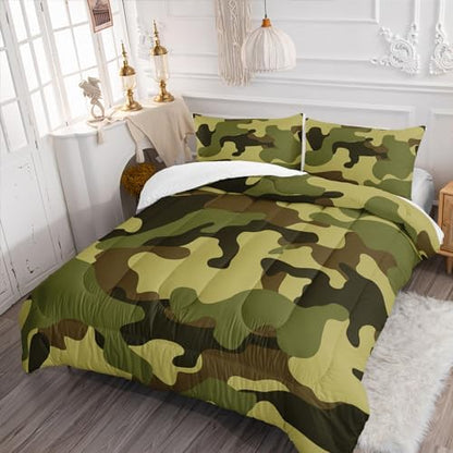 Nttopship Army Green Camo Comforter Set for Girls Men，Full Size Army Green Camouflage Bedding Sets for Kids Boys Girl,Ultra Soft Lightweight Kids Room Decor(Army Green, Full Size)