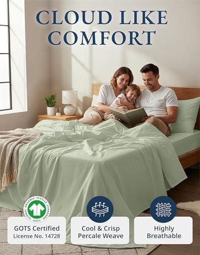 LANE LINEN California King Sheets 100% Organic Cotton Percale 4pc - Mineral