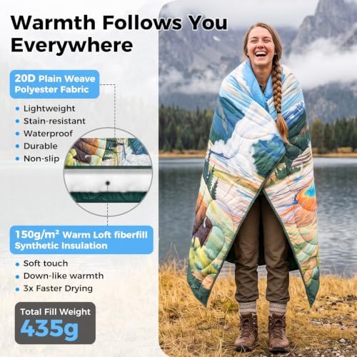 KingCamp Ultralight Camping Blanket, Wearable Packable Blanket,79"x57"