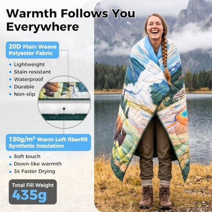 KingCamp Ultralight Camping Blanket, Wearable Packable Blanket,79"x57"