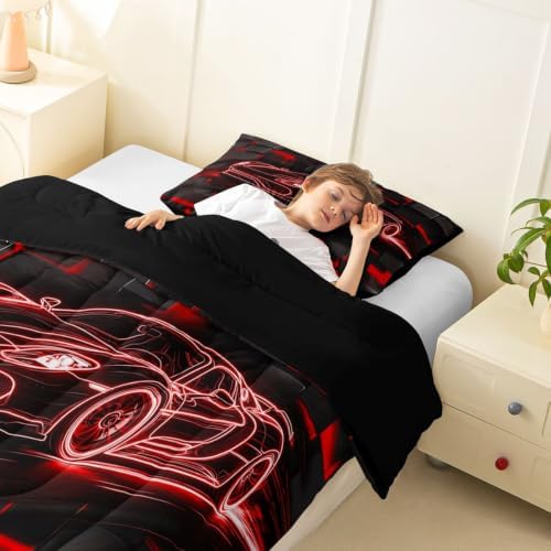 Feelyou Red Race Car Comforter Set King Size Bedding Set
