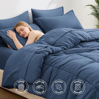 Love's cabin Twin XL Comforter Set Indigo Blue, 5 Pieces Twin XL Bed in a Bag, All Season Bedding Sets with 1 Comforter, 1 Flat Sheet, 1 Fitted Sheet, 1 Pillowcase and 1 Pillow Sham