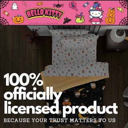 Sanrio Hello Kitty Halloween Pumpkin Full Bed Set – Super Soft & Cozy 5 Piece Reversible Comforter and Sheet Set (Officially Licensed Product) by Franco
