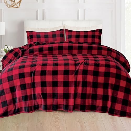 Elegant Comfort Luxuriously Soft 4-Piece Velvet Plush Flannel Sheet Set - Premium Quality - Cozy Warm, Anti-Static, Non Pilling Fuzzy Velvet Flannel Fleece Deep Pocket Sheet Set - King, Buffalo Red