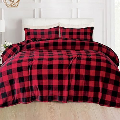 Elegant Comfort Luxuriously Soft 4-Piece Velvet Plush Flannel Sheet Set - Premium Quality - Cozy Warm, Anti-Static, Non Pilling Fuzzy Velvet Flannel Fleece Deep Pocket Sheet Set - King, Buffalo Red