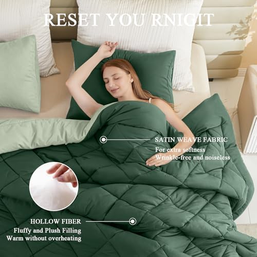 120x98 Oversized King Comforter,Super King Size Comforter Oversized, All Season Soft Lightweight Quilt Down Alternative Duvet Insert with 8 Corner Tabs, Emerald Green/Sage Green