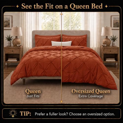 CozyLux Queen Comforter Set Burnt Orange, 7 Pieces Pintuck Bed in a Bag