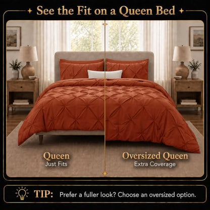 CozyLux Queen Comforter Set Burnt Orange, 7 Pieces Pintuck Bed in a Bag