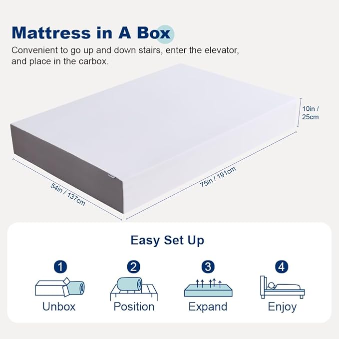 Amazon Basics Memory Foam Mattress, Medium Firm, Breathable, 10 Inch, Full, White/Grey