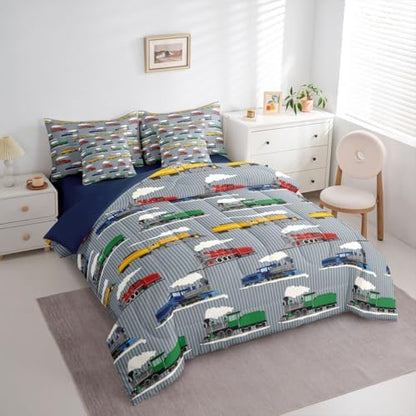 Feelyou Vintage Train Comforter Set Twin Size 7 Pcs Bedding Set Boys Girls