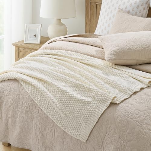 EVERGRACEHOME Chunky Chenille Knit Throw Blanket, 60 x 80, Ivory White