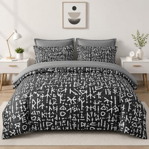 Pamnest Queen Comforter Set with Sheets, 7 Pieces Gothic Viking Bedding