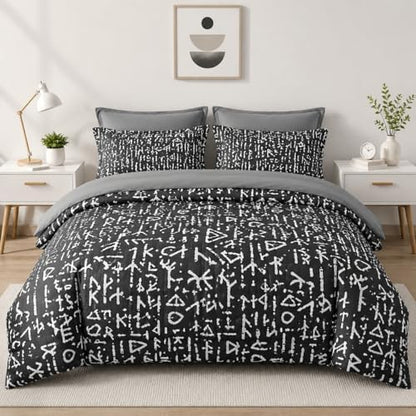 Pamnest Queen Comforter Set with Sheets, 7 Pieces Gothic Viking Bedding