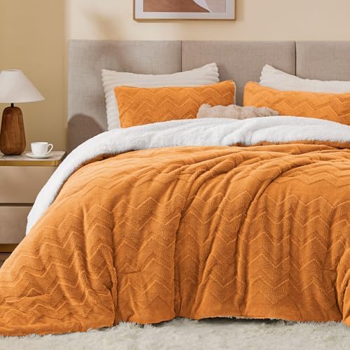 BEDELITE Fluffy Sherpa Twin Comforter Set,Burnt Orange