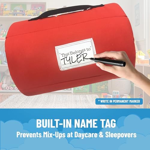 Jay Franco Kids Nap Mat with Embedded Pillow & Blanket – Soft 46"x20" Microfiber Sleeping Bag with Name Tag & Handle for School, Travel, Sleepover