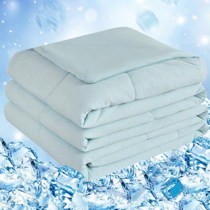 CHOSHOME Cooling Comforter Cooling Blanket, Q-Max 0.45 Cool Sleeping Summer Blanket for Hot Sleeper Night Sweats, Queen 90" x 90", Ice Blue