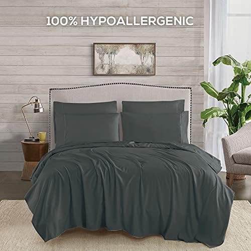 Mueller Luxury 6 PC Full Size Bed Sheets, Super Soft 1800, Deep Pocket up to 16" Full Size Sheets, Transfers Heat, Breathes Better, Hypoallergenic, Wrinkle-Resistant, Oeko-TEX, Dark Grey