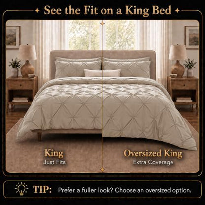 CozyLux King Size Comforter Set Wheat, 7 Pieces Pintuck Bed in a Bag