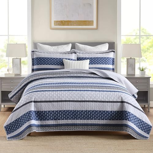 Homzard 100% Cotton Striped Floral California King Quilt Set