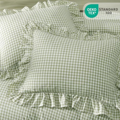 Full Size Comforter Set Green Gingham Ruffle 7 Pieces Bed in a Bag