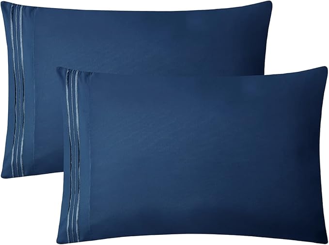 Clara Clark Bed Sheets, Premier 1800 Series 4 Piece Bed Sheet Set, Deep Pocket, Wrinkle, Fade, Stain Resistant, Luxury Soft Bedding Sheets & Pillowcases, Split King, Navy Blue