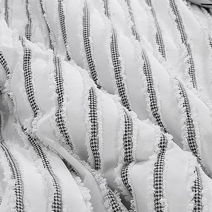 HOMBYS Oversized King Boho Comforter Set 128x120, Black White Tufted Jacquard Geometry Bedding Comforter for King Bed, Shabby Chic Bed Sets with 2 Matching Pillow Cases